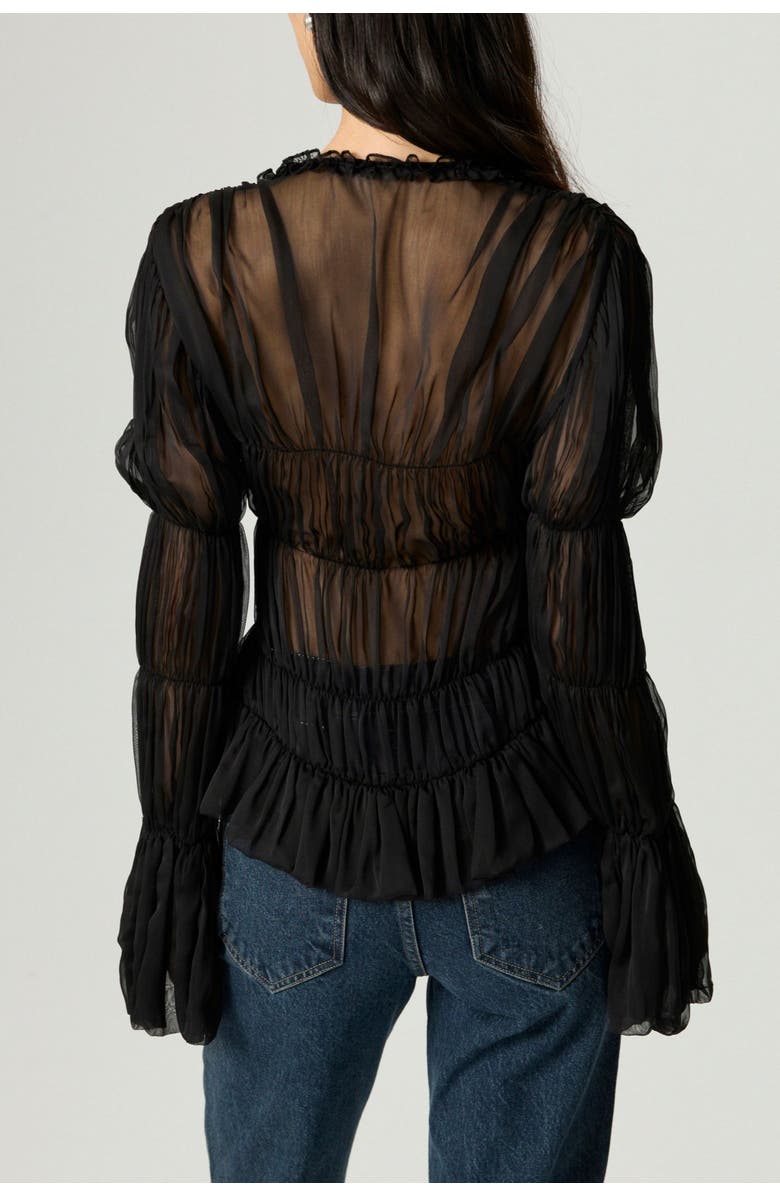 Nocturne Ruched Sheer Blouse, Alternate, color, Black
