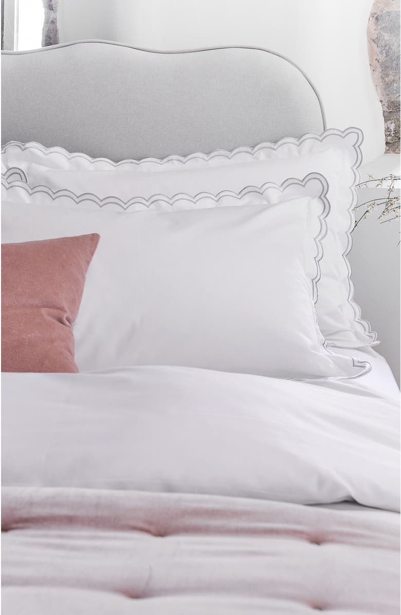 CHRISTY Scallop Edge Luxury Cotton Sateen Oxford Style Pillow Sham Pairs, Alternate, color, Silver