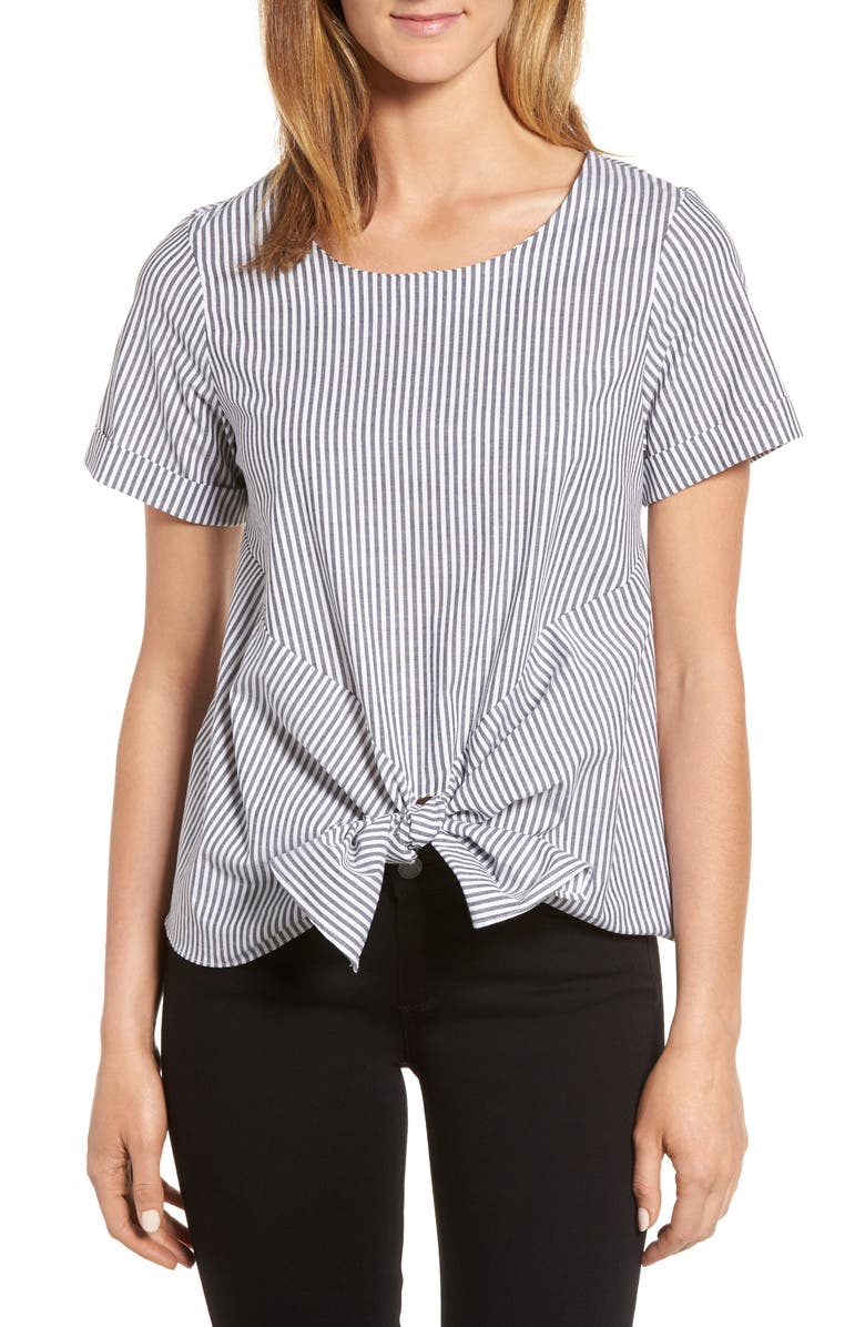 Bobeau Tie Front Poplin Top, Main, color,