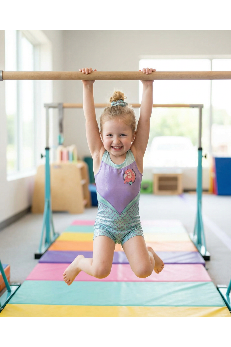 The Little Mermaid Princess Ariel Sleeveless Gymnastics One Piece Romper, Alternate, color, Teal Purple Ariel