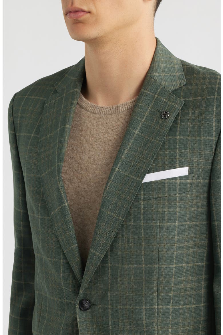 Hutson Slim Fit Green Windowpane Check Virgin Wool Sport Coat, Alternate, color, GREEN