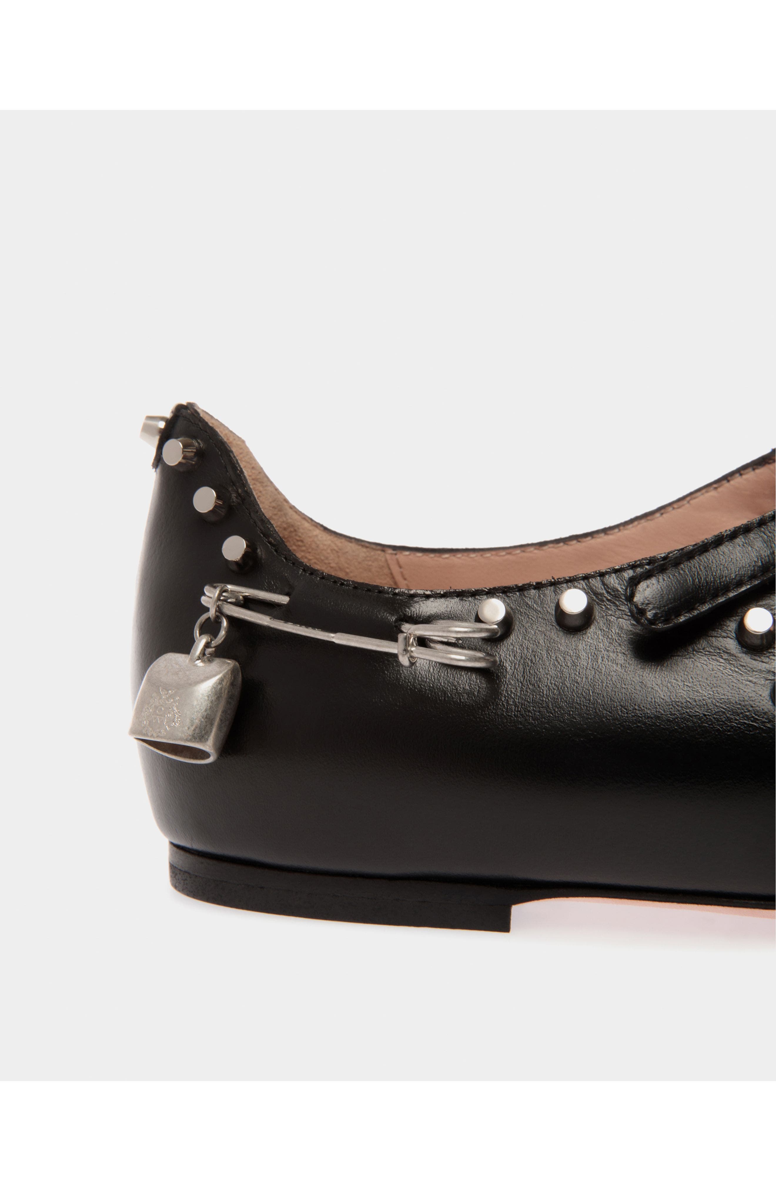 Bally rina Flat in Leather with Studs, Alternate, color, Black