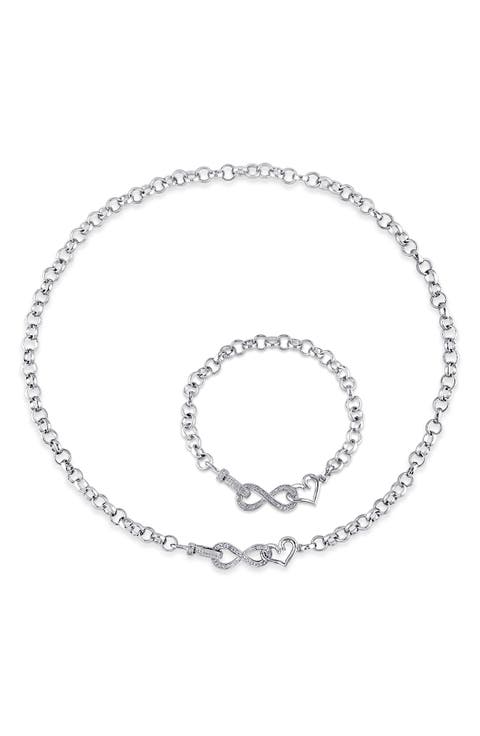 Diamond Heart Infinity Necklace & Bracelet Set
