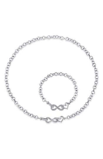 Delmar Diamond Heart Infinity Necklace & Bracelet Set In Silver