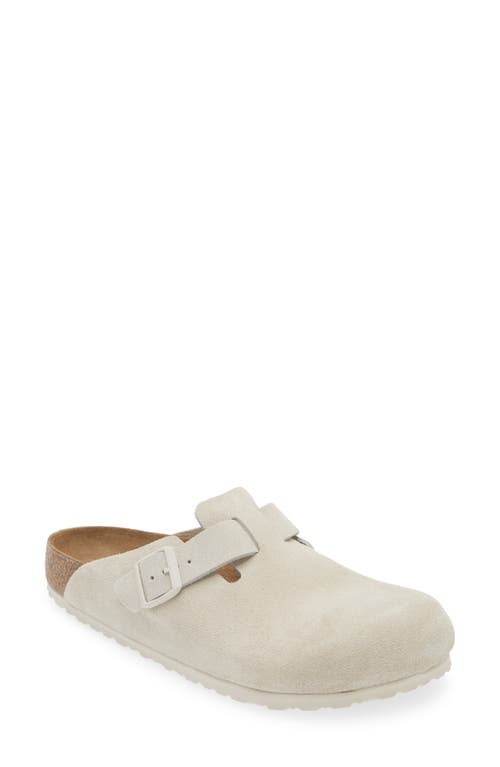 Birkenstock Suede Boston Clog In Antique White Suede