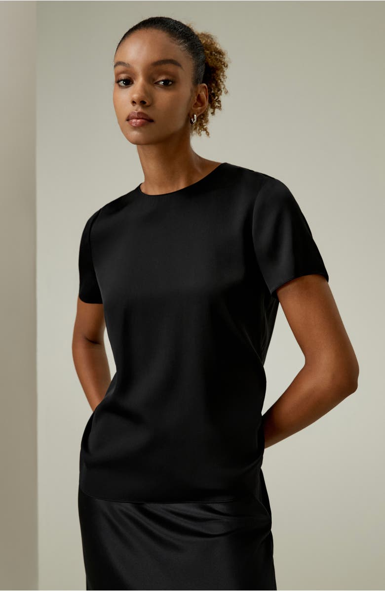 Lilysilk Basic Silk T Shirt, Alternate, color, Black