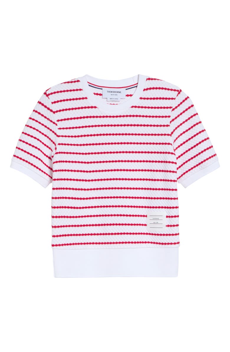 Thom Browne Stripe Cotton Honeycomb Jacquard T-Shirt, Main, color, White/ Red