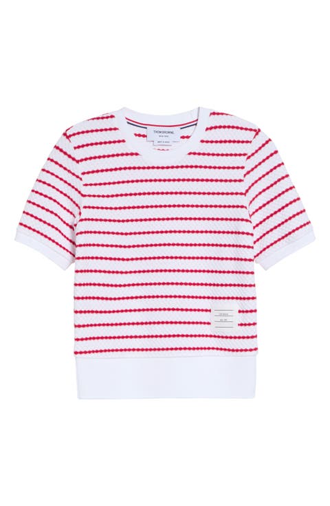Stripe Cotton Honeycomb Jacquard T-Shirt
