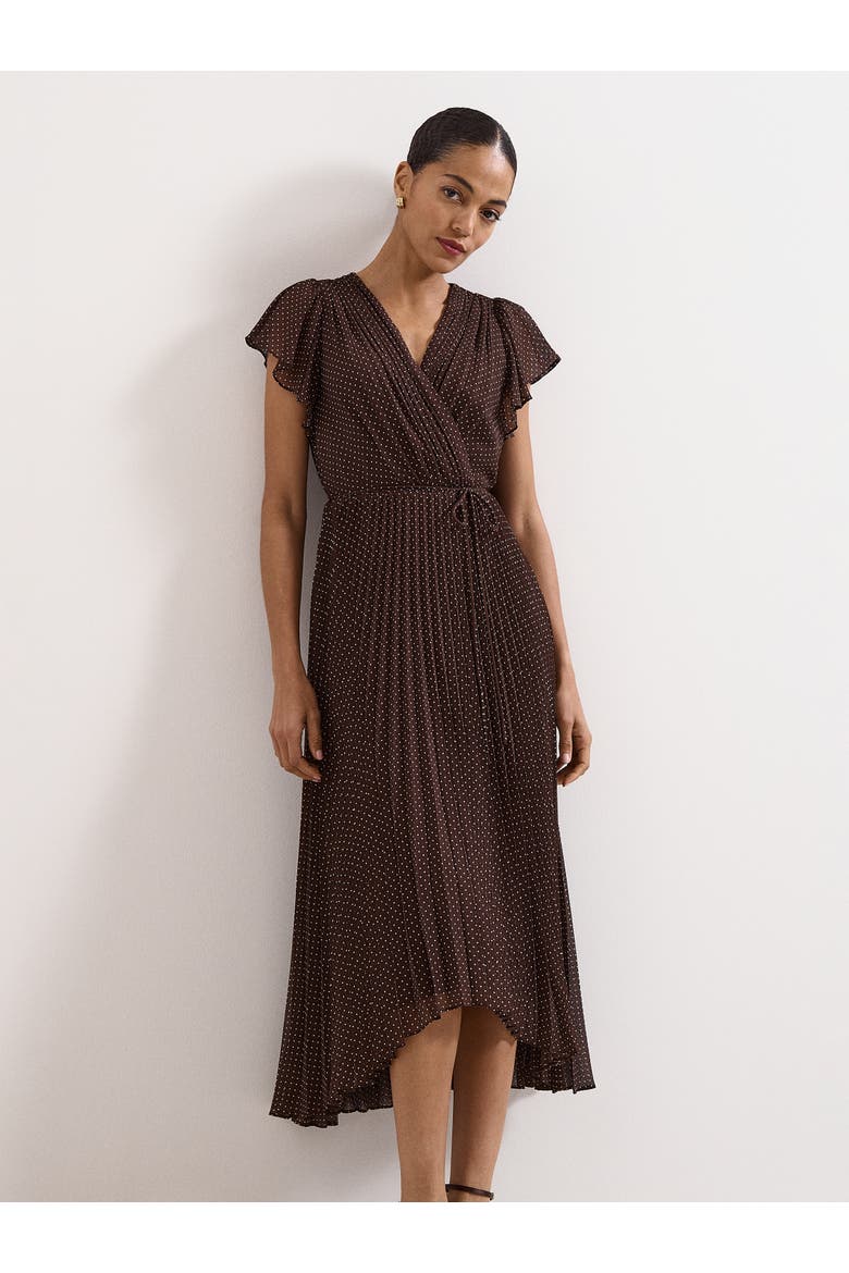 Louisa V-Neck Pleated Wrap Dress, Alternate, color, Brown