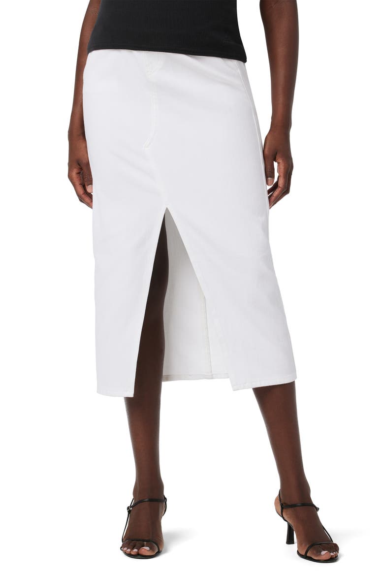 Reconstructed Stretch Cotton Denim Midi Skirt, Main, color, WHITE
