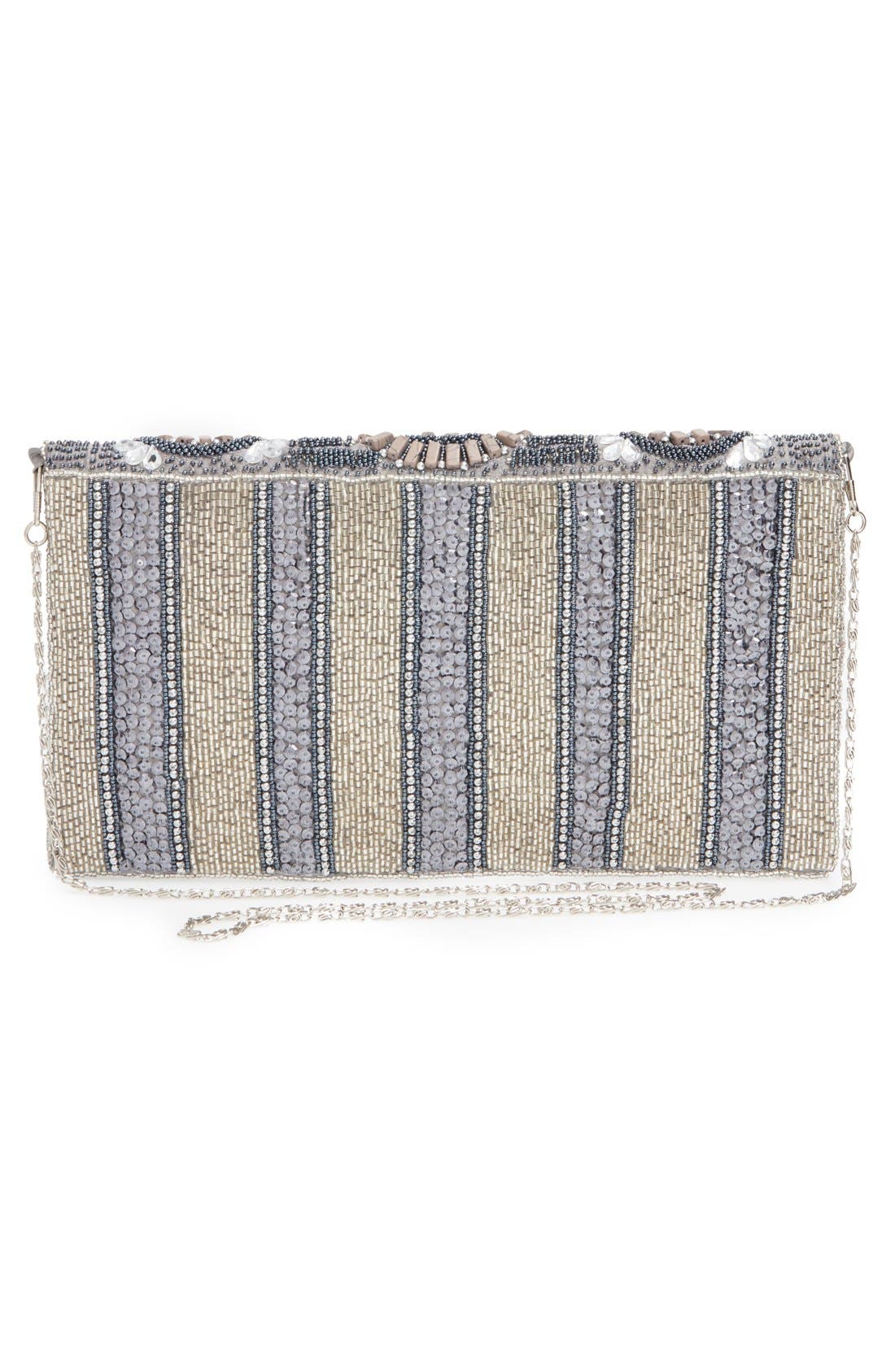 Beaded Stripe Flap Clutch, Alternate, color, PEWTER