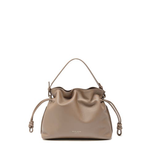 Esin Akan Wimbledon Midi Emma Leather Top Handle Crossbody Bag In Oatmilk