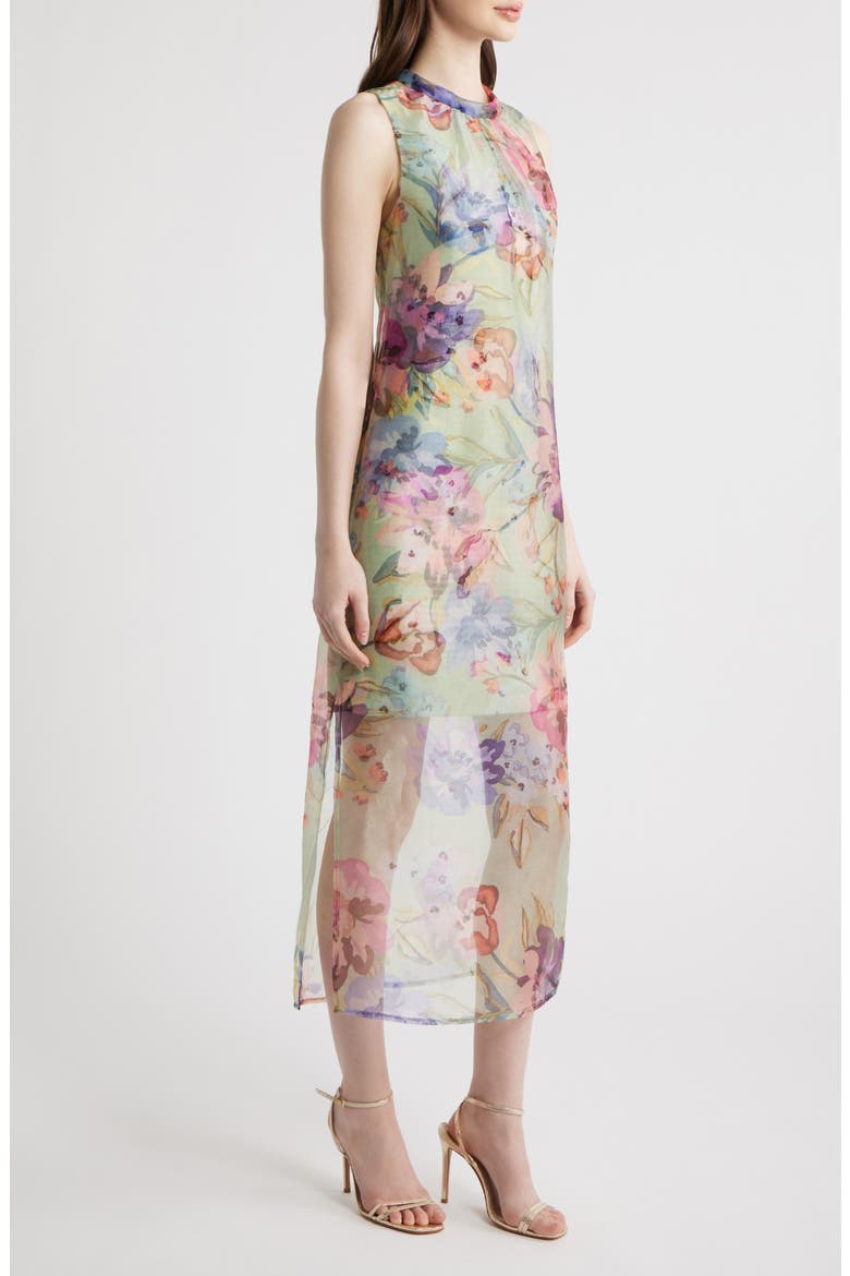 Floral Sleeveless Organza Dress, Alternate, color, AQUA COMBO