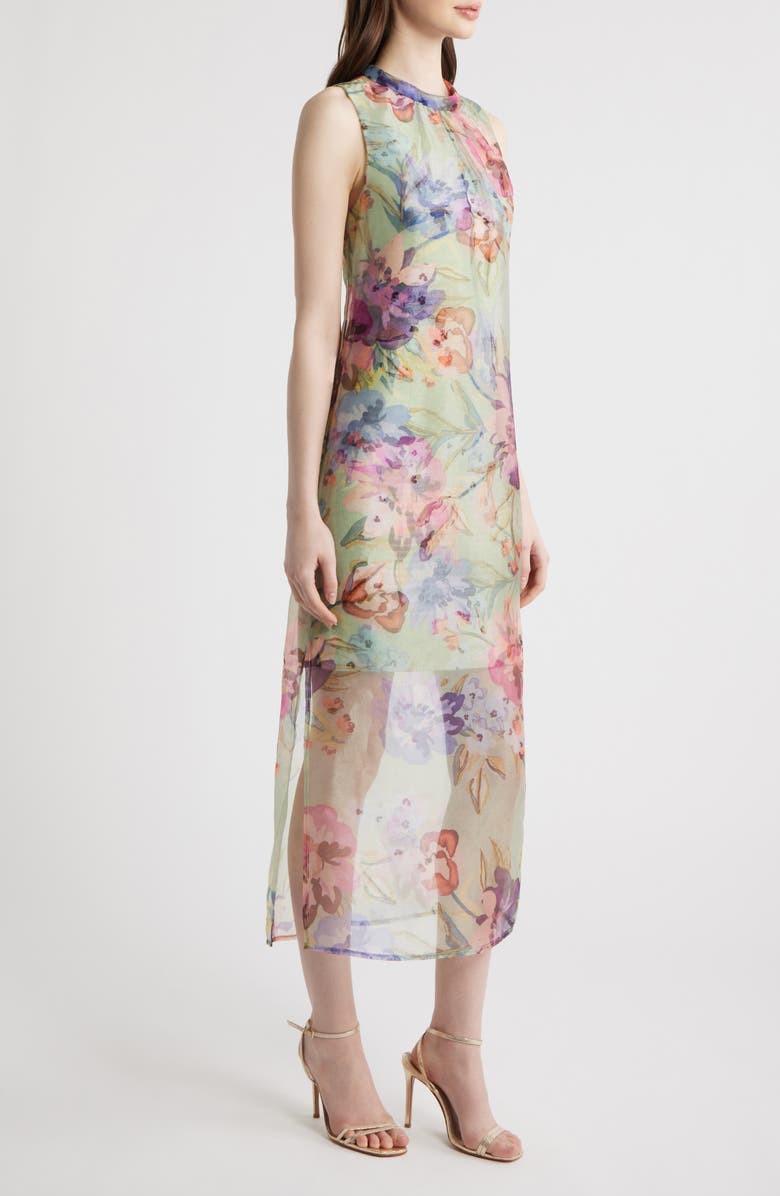 Vince Camuto Floral Sleeveless Organza Dress, Alternate, color, Aqua Combo