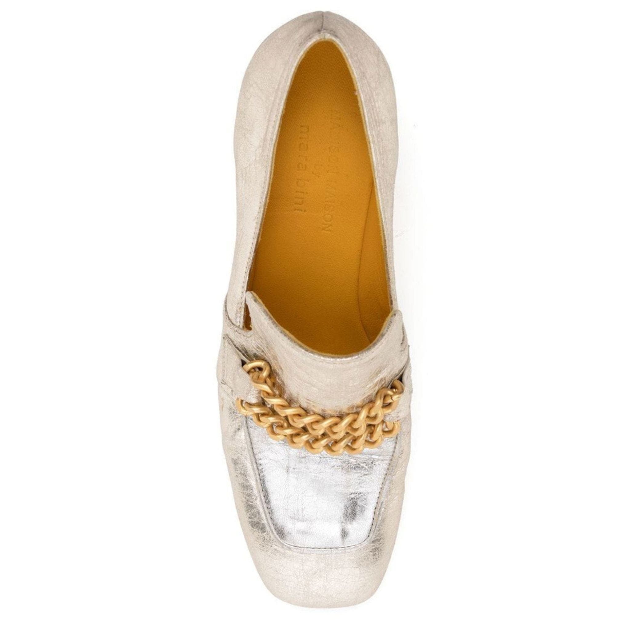 Mid Heel Loafer With Chain, Alternate, color, Gold/Silver