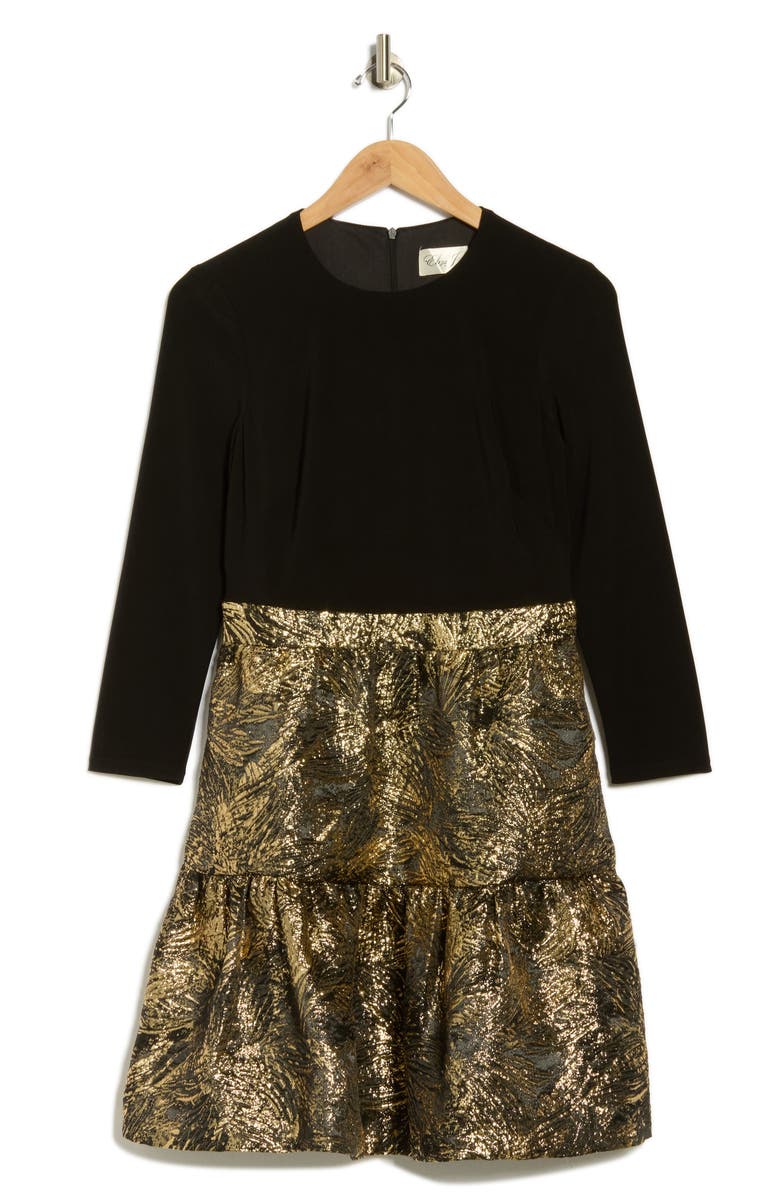 Long Sleeve Mixed Media Fit & Flare Dress