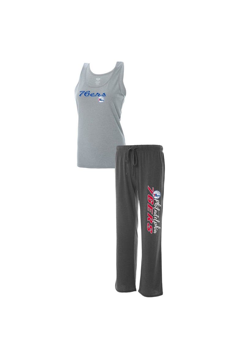 Women's Concepts Sport Heathered Gray/Heathered Charcoal Philadelphia 76ers Plus Size Tank Top & Pants Sleep Set, Main, color, Heather Gray