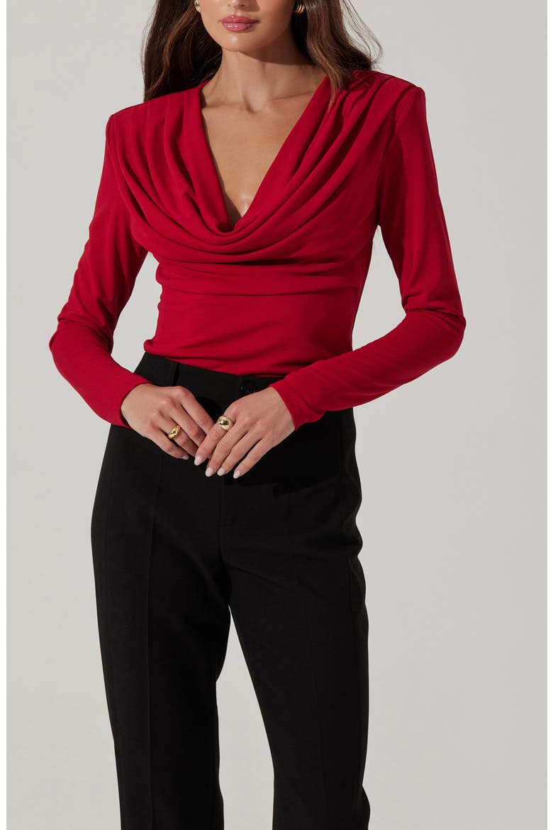 Cowl Neck Shoulder Pad Top, Alternate, color, RED