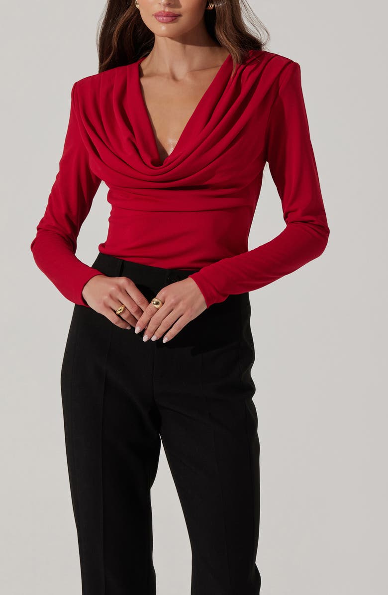ASTR the Label Cowl Neck Shoulder Pad Top, Alternate, color, Red