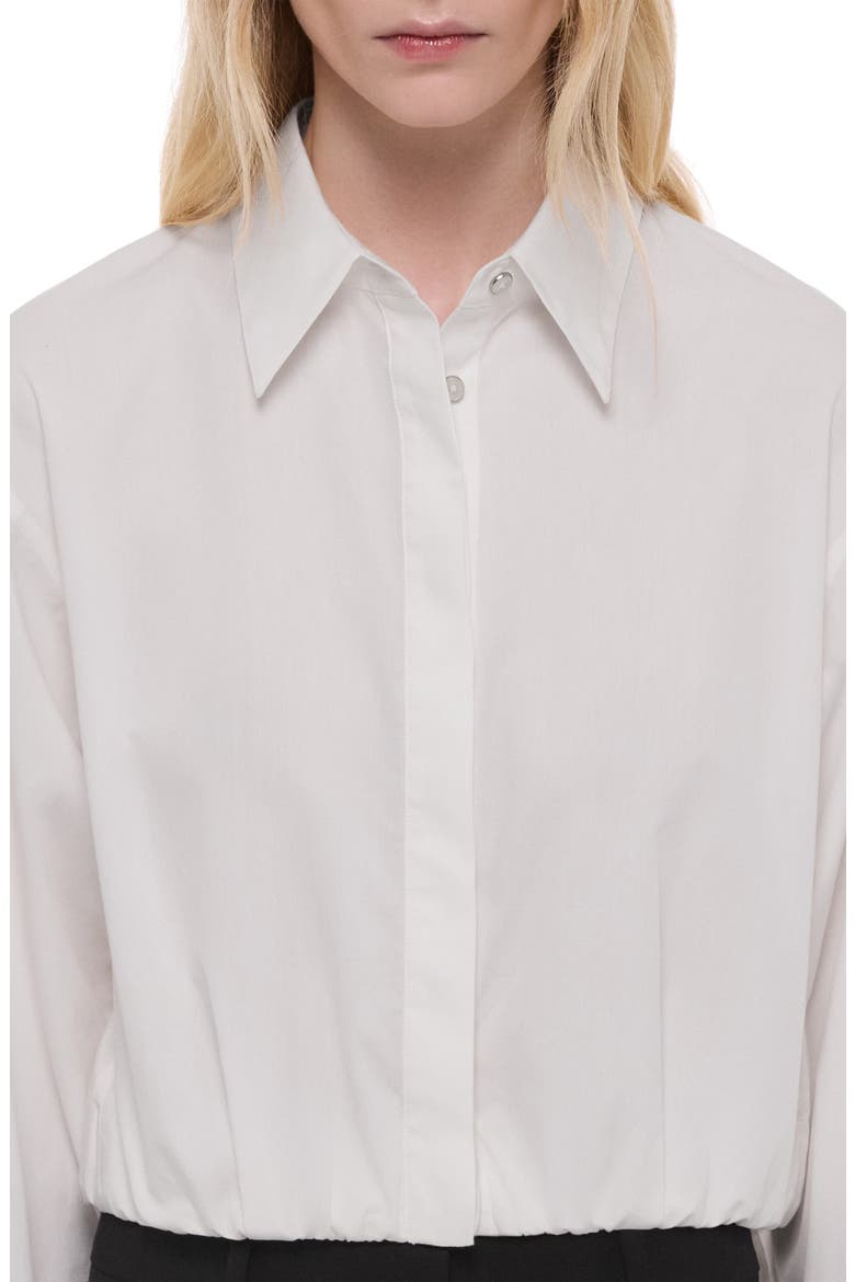 Crop Gathered Long Sleeve Cotton Shirt, Alternate, color, WHITE