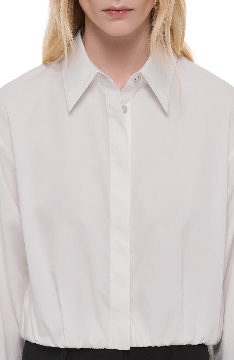 Helmut Lang Crop Gathered Long Sleeve Cotton Shirt, Alternate, color, White