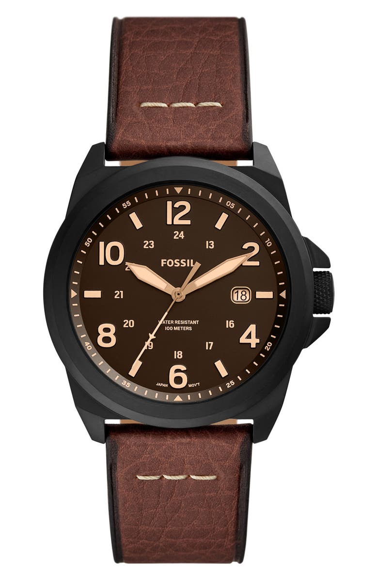 Fossil Bronson Leather Strap Watch, 40mm, Main, color, 