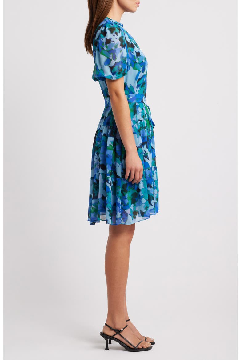 Floral Short Sleeve Tiered Dress, Alternate, color, BLUE MULTI