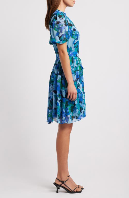 Julia Jordan Floral Short Sleeve Tiered Dress In Blue Multi