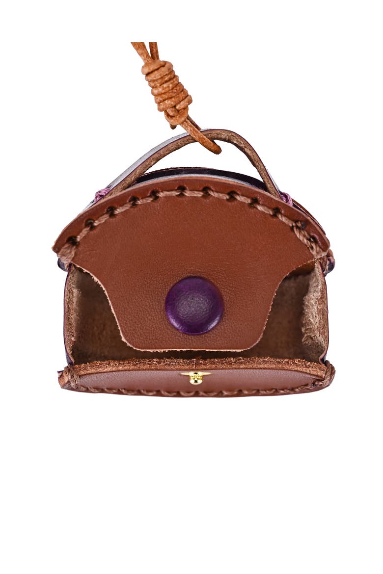 Oval Genuine Leather Two Tone Mini Charm, Alternate, color, Brown