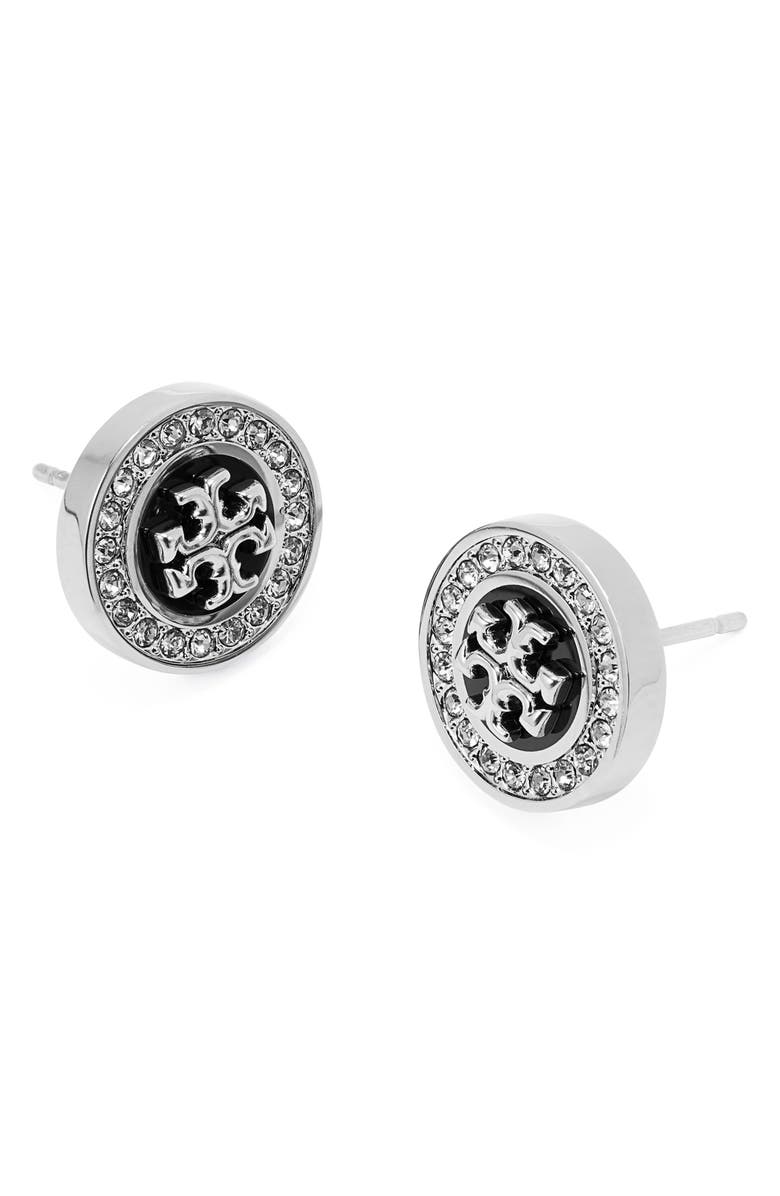 Tory Burch Kira Enamel Pavé Circle Stud Earrings, Alternate, color,