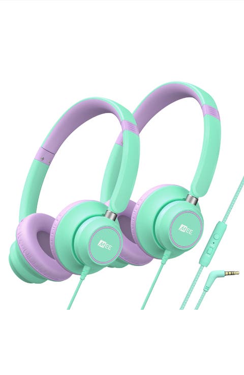 KidJamz KJ45 (2 Pack) 3.5mm Safe Listening Headphones for Kids w/ Inline Microphone