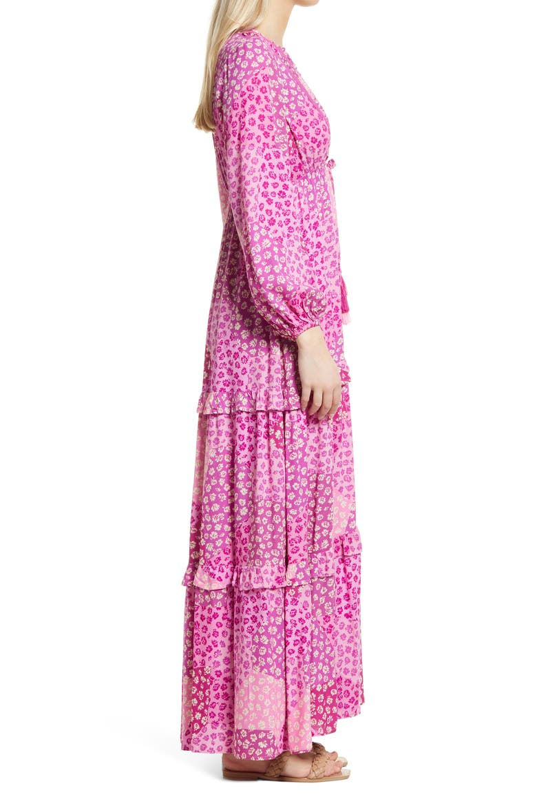 Floral Print Tiered Maxi Dress, Alternate, color, PINK MULTI