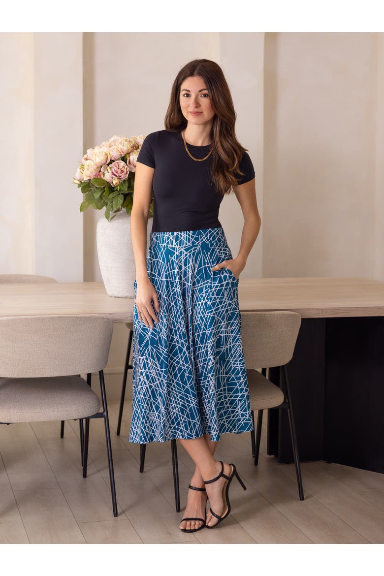 Geometric Print Elastic Waist Pocket Midi Skirt, Alternate, color, Blue Multi