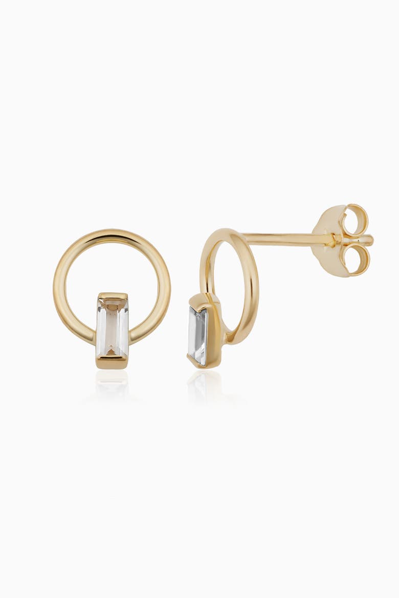 14K Gold Bella Studs Earrings, Alternate, color, Yellow Gold - White Zirconia