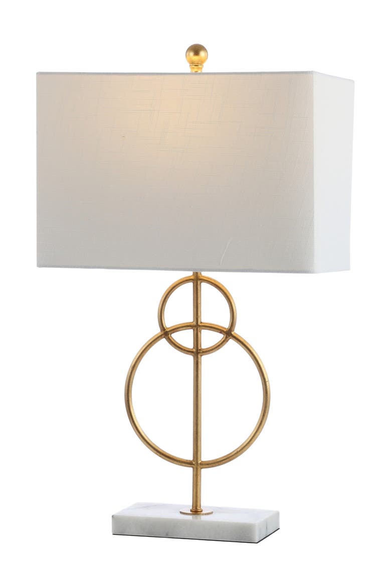 Haines 26" Modern Circle Marble/Metal LED Table Lamp, Gold, Main, color, Gold Leaf/White