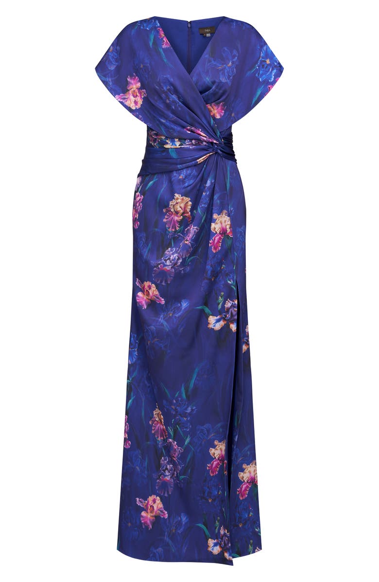 Theia Angelina Floral Print Faux Wrap Gown, Alternate, color, 
