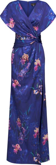 Angelina Floral Print Faux Wrap Gown