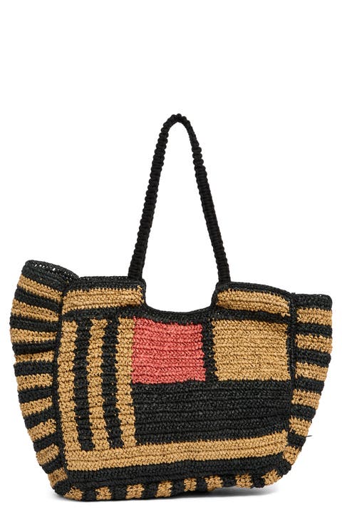 Stripe Raffia Tote Bag