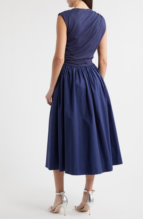En Saison Mixed Media Midi Dress In Blue