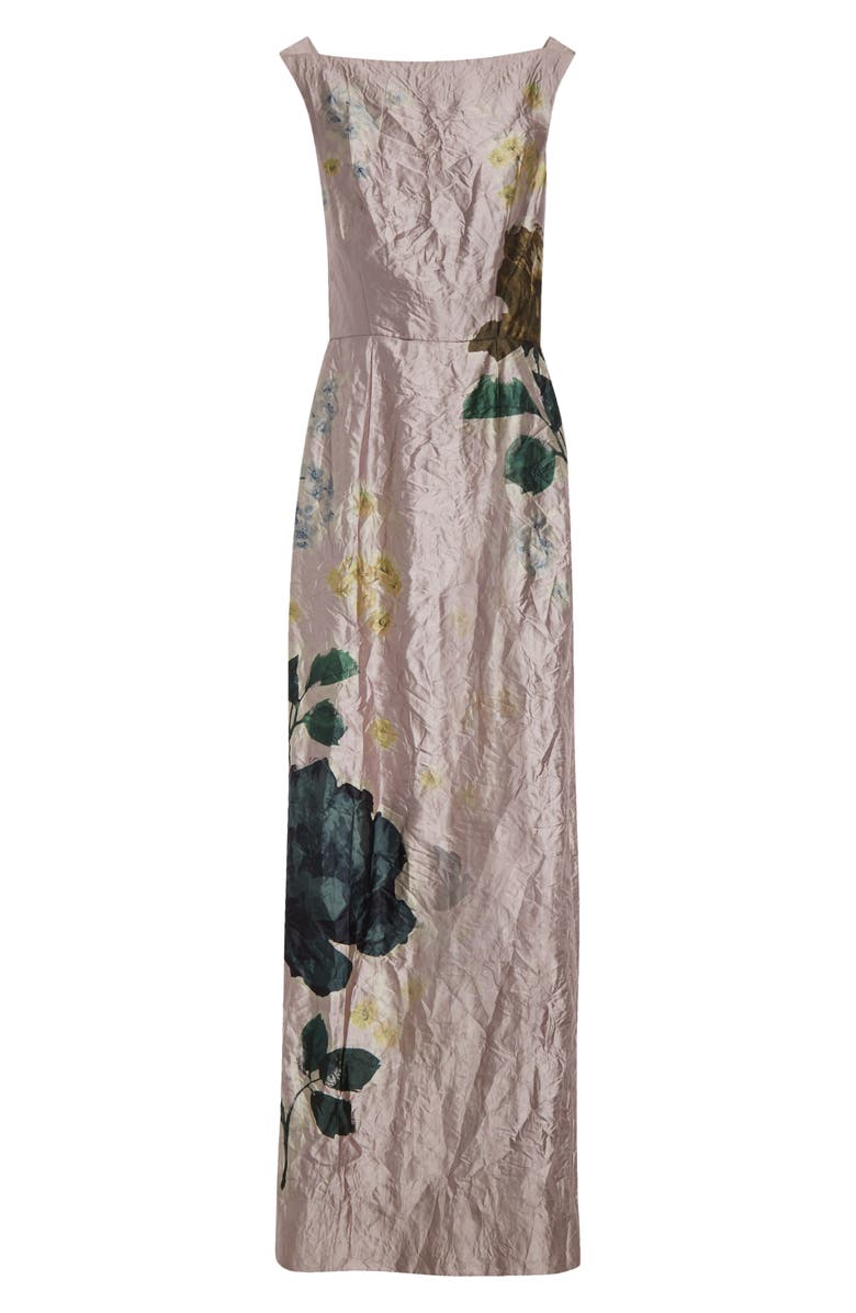 Erdem Floral Print Crinkled Metallic Satin Gown, Alternate, color, 