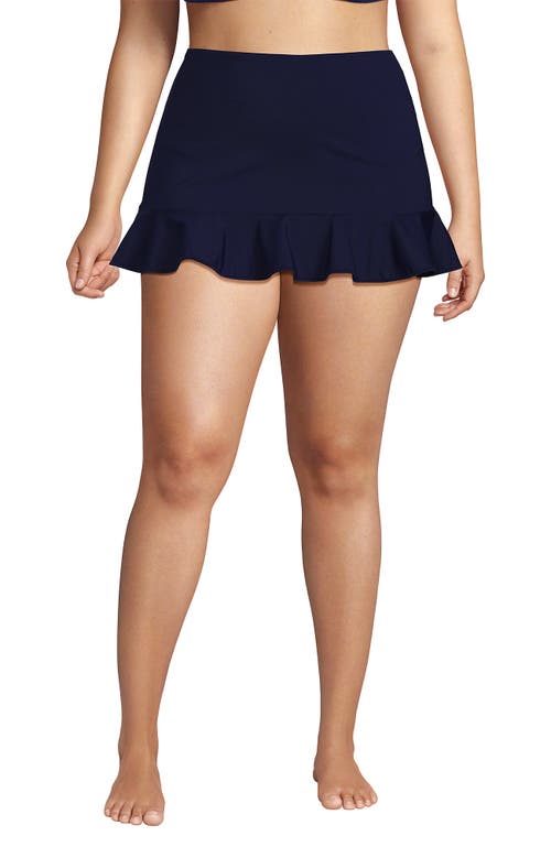 Lands' End Plus Size Pique Ruffle Hem Mini Swim Skirt In Deep Sea Navy