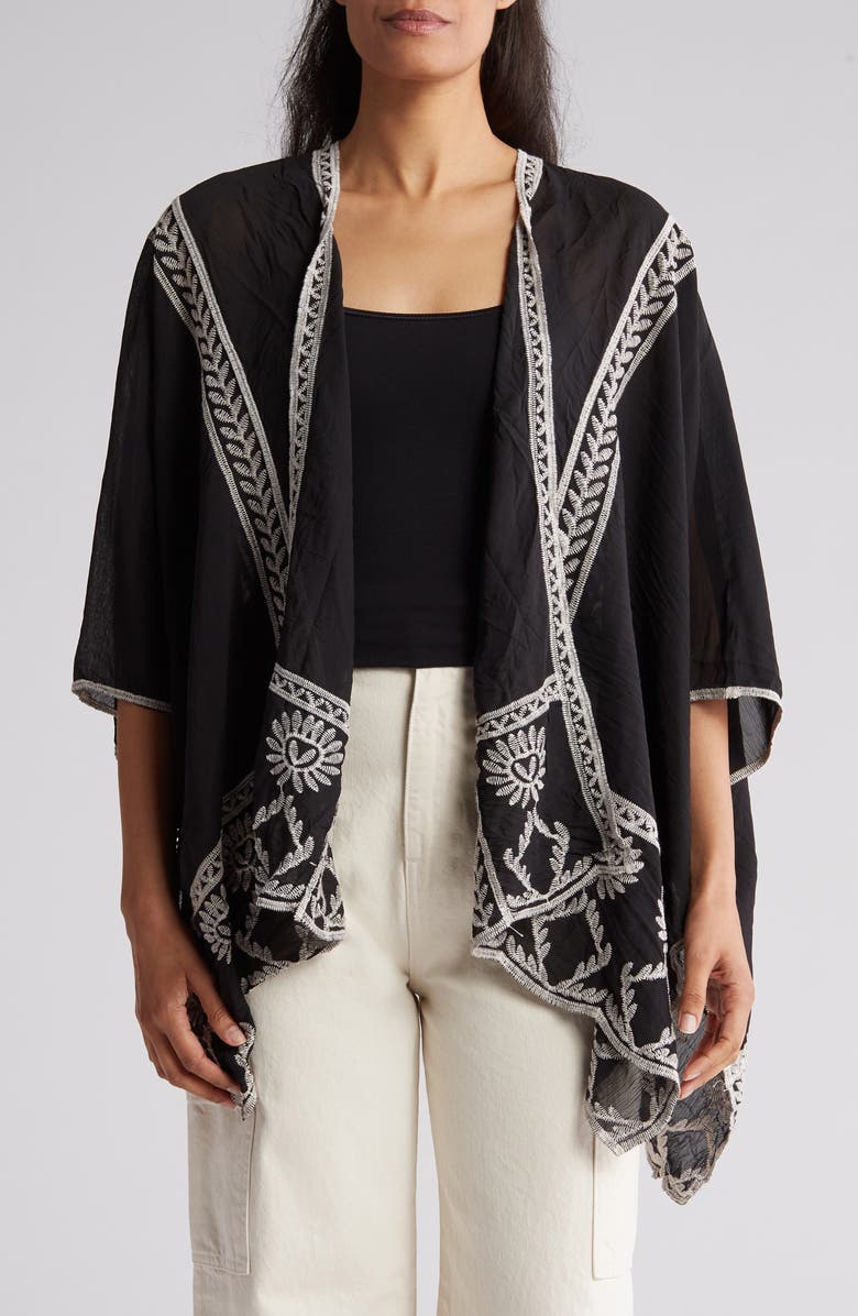 Forgotten Grace Floral Embroidered Topper, Main, color, Black/White