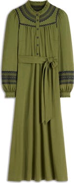 Boden Embroidered Ruffle Trim Midi Shirtdress