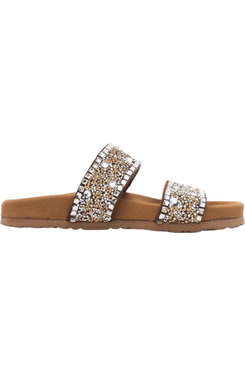 Forever & Always Shoes Jamie Leather Double Strap Slide Sandal with Stones, Alternate, color, Cognac Leather