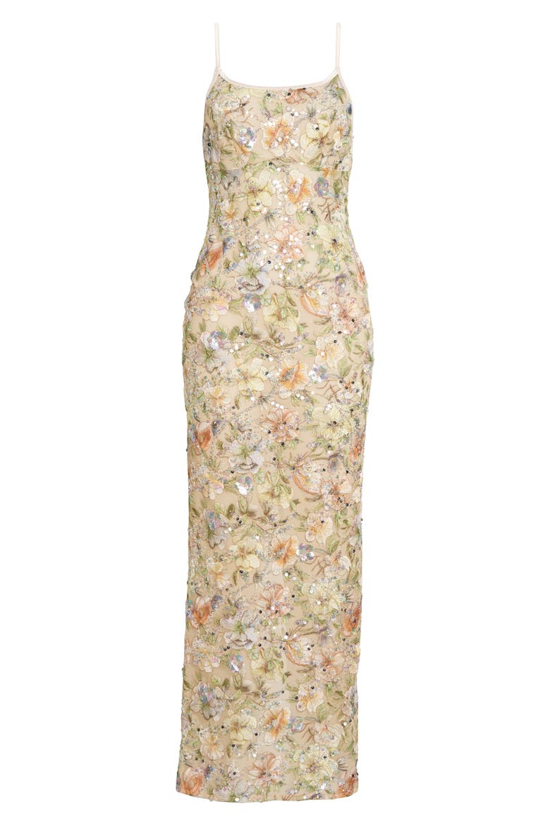 Embroidered Sequin Nightgown, Alternate, color, CHAMPAGNE SPARKLE