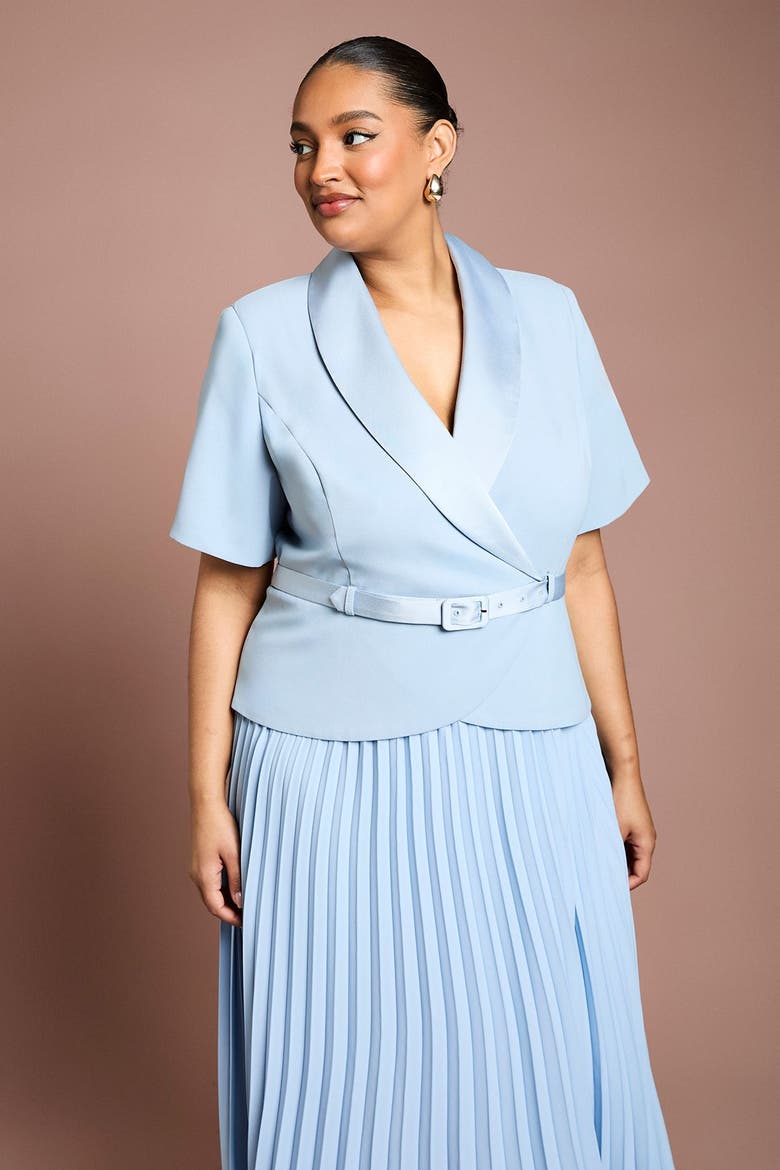 Plus Wrap Pleated Skirt Midi Dress, Alternate, color, Powder Blue