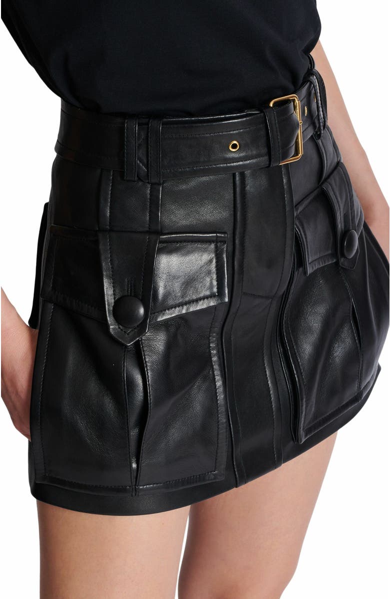 Balmain Short Lambskin Skirt, Alternate, color, Black