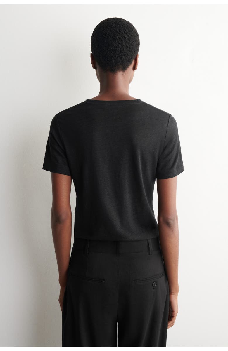 COS Crew-Neck Linen T-Shirt, Alternate, color, Black