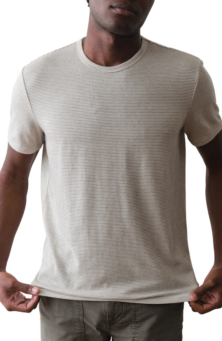 Marine Layer Signature Jacquard Stripe T-Shirt, Main, color, Whitecap/ Navy