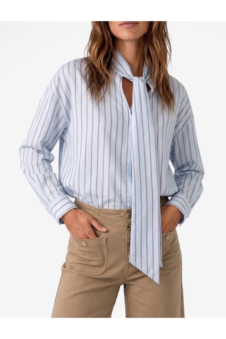 High Neck Long Sleeve Striped Shirt With Scarf Detail, Alternate, color, BLUE STRIPE